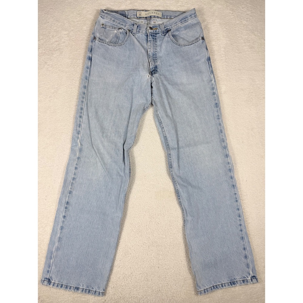 Arizona Jean Co Relaxed Jeans Mens 31x30 Light Wash Blue Good Distressed Y2K 90s
